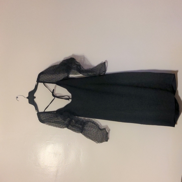 ASOS Curve Black Dress with Sheer Polka Dot Sleeves - Picture 2 of 11